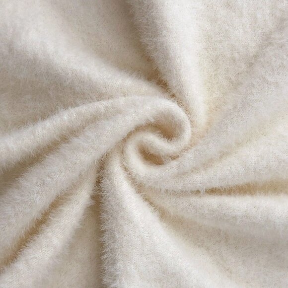 Beige Casual Women's Turtleneck Ruffled Button Long Sleeve Knit Sweater With Bow - Picture 4 of 8